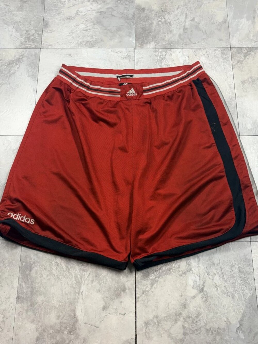 adidas Soccer Shorts Men's 2XL Red Black Three Stripe Vintage Y2K